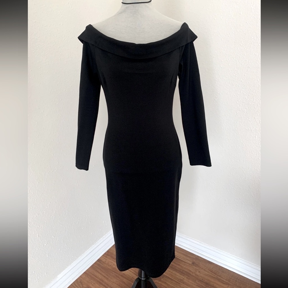 Windsor Womens Black Off Shoulder Long Sleeve Fitted Bodycon Pencil Dress Sz L
